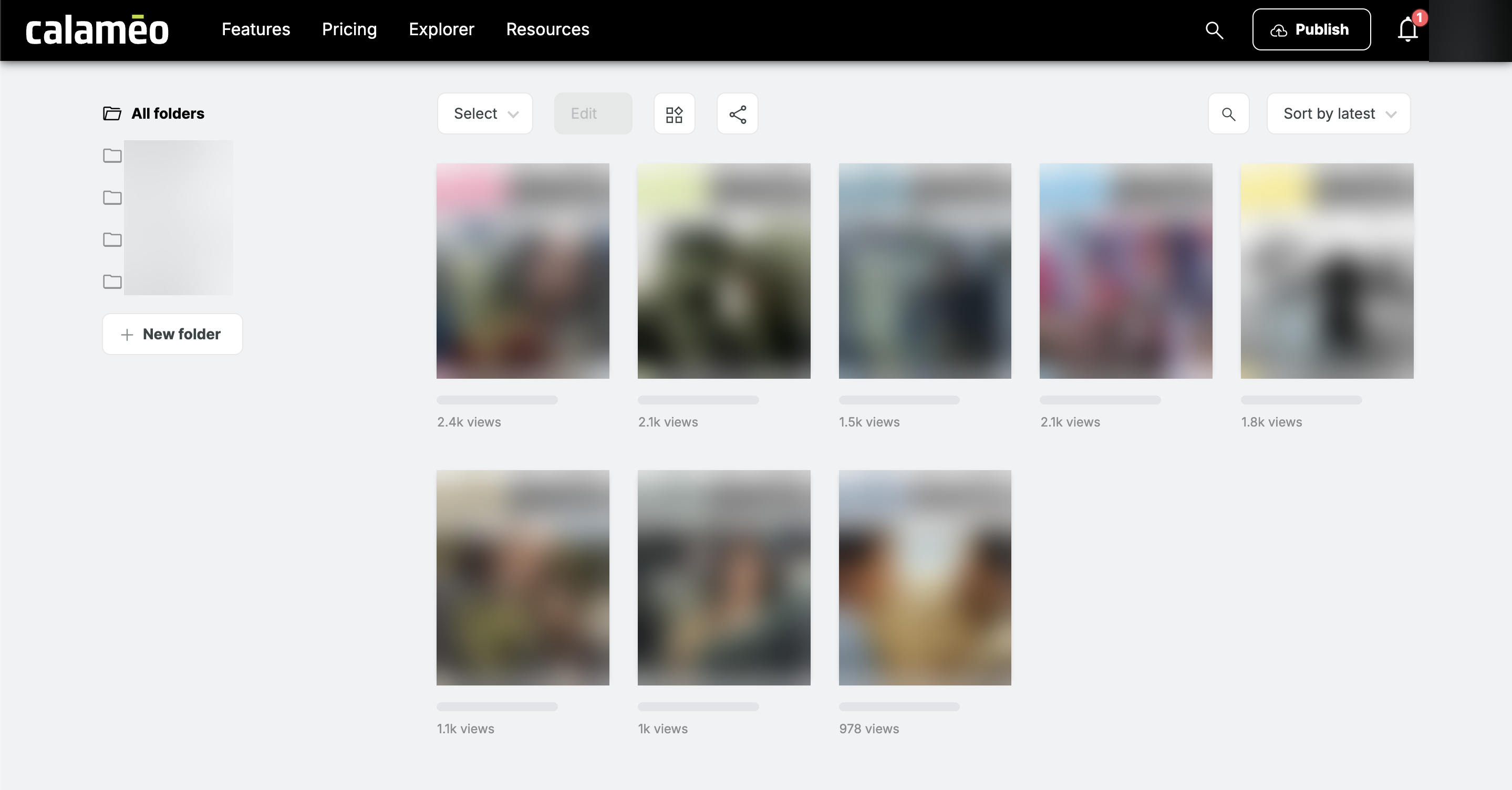 Calaméo account library with issue covers, blurred