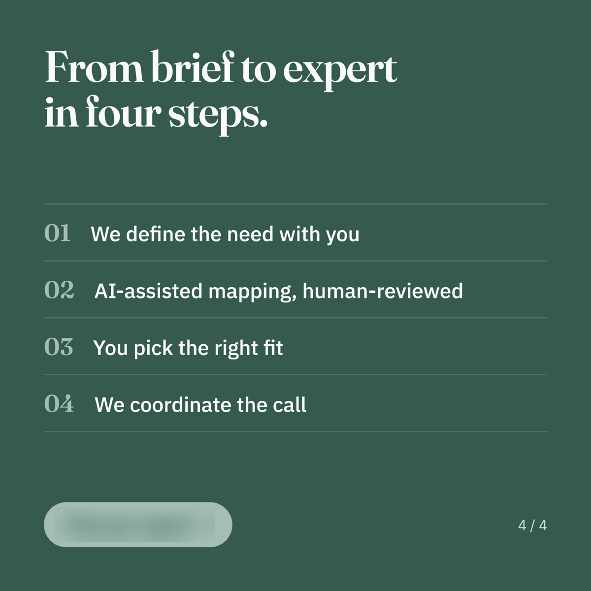 Carousel card showing the four steps from brief to expert call
